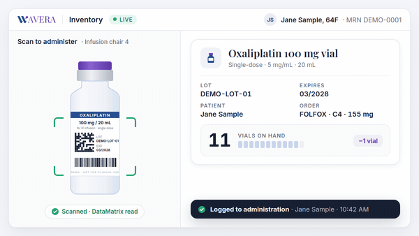 Scanning a drug vial into inventory and logging the administration